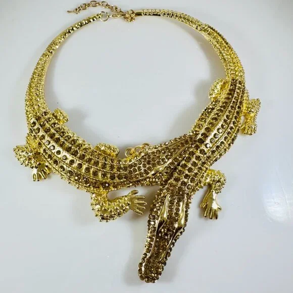 Gold Crocodile Statement Necklace - Picture 3 of 4